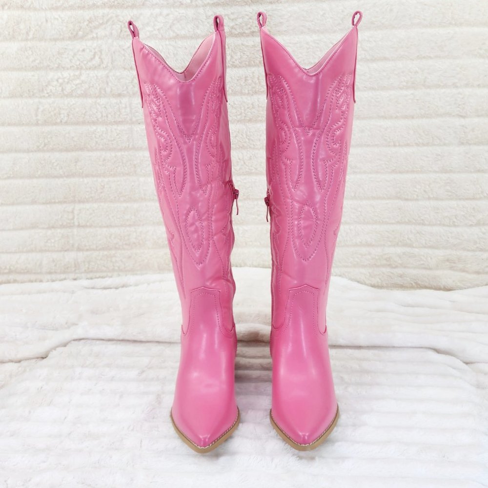 Mata Shoes Pink Western Knee-High Heeled Boots - Picture 7 of 9